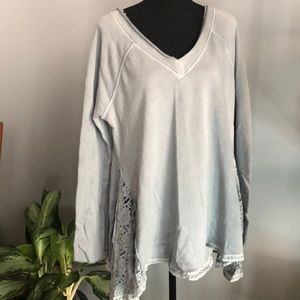 NWT!-FREE PEOPLE sky blue lace long sleeve tunic